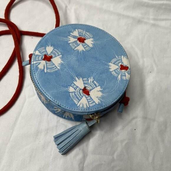 Anthropologie Shibori Round Blue Dyed Leather Boho Crossbody Bag purse - Picture 7 of 10